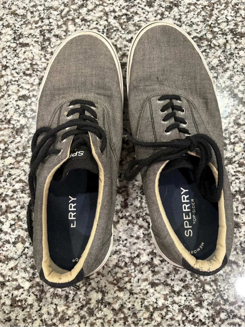 Sperry Men's Gray Canvas Lace-Up Boat Shoes with Black Laces